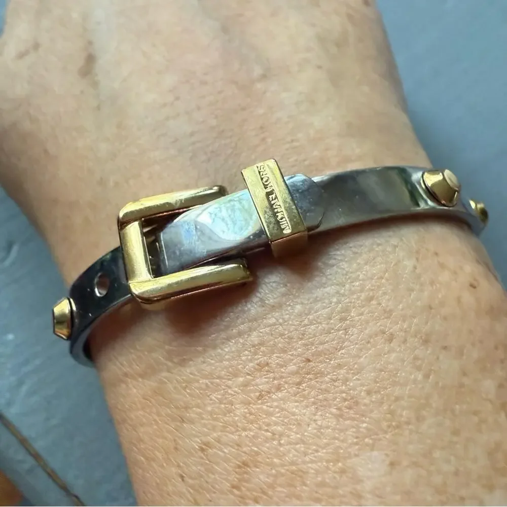 Michael Kors Silver & Gold Tone Buckle Hinged Bangle Bracelet
